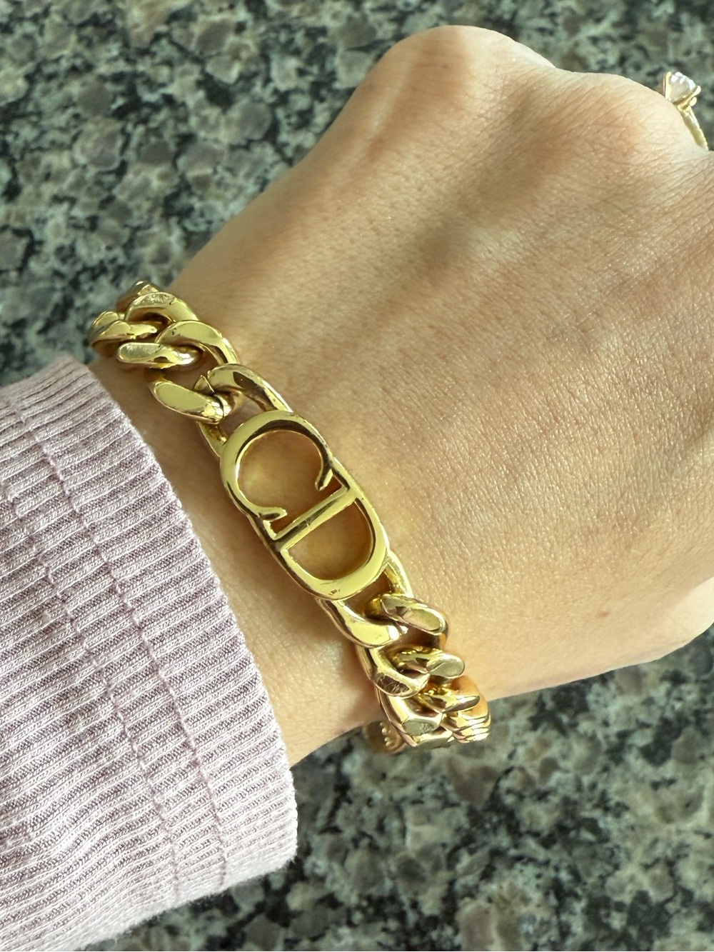 Authentic Dior Gold-Tone CD Logo Chunky Chain Bracelet